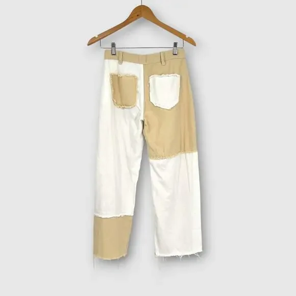 Princess Polly Patchwork Two-Tone Cropped Jeans Raw Hem Cotton Size 4 - Picture 2 of 8